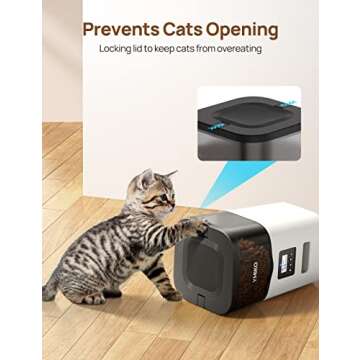 Ymiko Automatic Cat Feeder, Automatic Cat Food Dispenser with Freshness-Preserving Function and Voice Recorder, Timed Dry Food Feeder for Cats, 1-4 Meals Per Day, Granary Style Pet Feeder for Cats