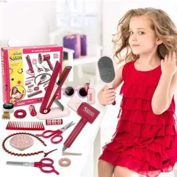 Toymaker 22Pcs Hair Salon Toys for Girls,Play Pretend Makeup Beauty Kids Hair Salon Playset with Dryer,Barber Apron,Scissors and Dress Up Stylist Accessories Girl Giftwares