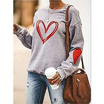 Ykomow Long Sleeve Valentines Shirts for Women - Stylish Love Heart Sweatshirt