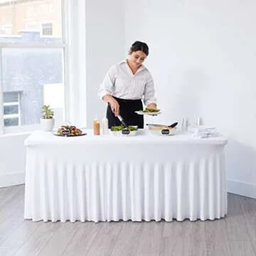 Perfect Memories Premium 6ft Spandex Fitted Tablecloth and Table Skirt (White) - One-Piece, Wrinkle-Resistant Ruffles Design Installs in Seconds | Weddings, Banquets, Baby Showers, Parties, Events