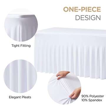 Perfect Memories Premium 6ft Spandex Fitted Tablecloth and Table Skirt (White) - One-Piece, Wrinkle-Resistant Ruffles Design Installs in Seconds | Weddings, Banquets, Baby Showers, Parties, Events