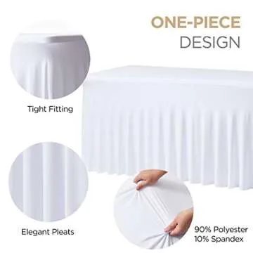 Perfect Memories Premium 6ft Spandex Fitted Tablecloth and Table Skirt (White) - One-Piece, Wrinkle-Resistant Ruffles Design Installs in Seconds | Weddings, Banquets, Baby Showers, Parties, Events