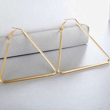 YUKHINS Women Girls Stainless Steel Hoop Geometric Triangle Hook Simple Fashion Earrings（TriangleGold）