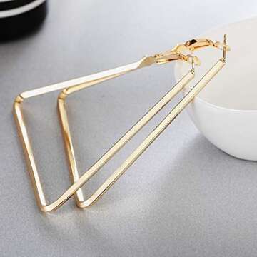YUKHINS Women Girls Stainless Steel Hoop Geometric Triangle Hook Simple Fashion Earrings（TriangleGold）