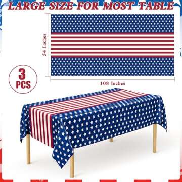QZYL 3 Pack 4th of July Tablecloths, 54" x 108" Patriotic Plastic Tablecloth, Rectangle Fourth of Ju...