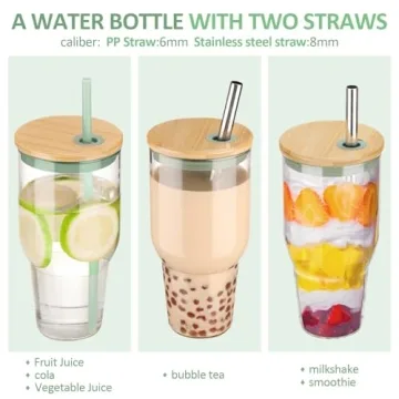 kytffu 32oz Stylish Glass Tumbler - Reusable Straw & Lid