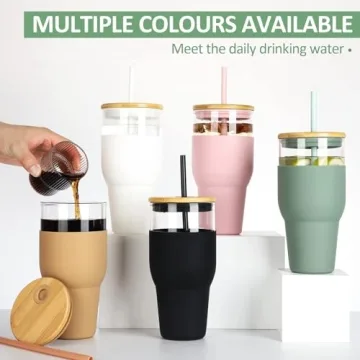 kytffu 32oz Stylish Glass Tumbler - Reusable Straw & Lid