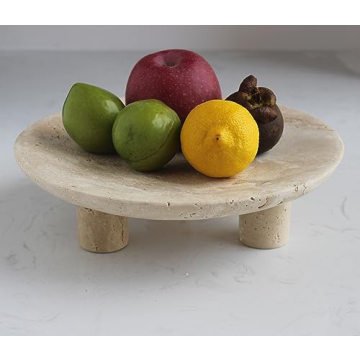 Nawgnail Handmade Travertine Fruit Bowl - 10" Large Decorative Bowl for Home Decor