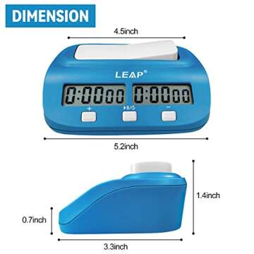 LEAP Digital Chess Clock Timer with Bonus and Delayed Time Features Chess Timer for Chess Game I-GO and Chinese Chess (Blue)