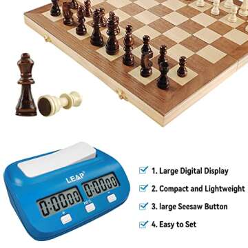 LEAP Digital Chess Clock Timer with Bonus and Delayed Time Features Chess Timer for Chess Game I-GO and Chinese Chess (Blue)