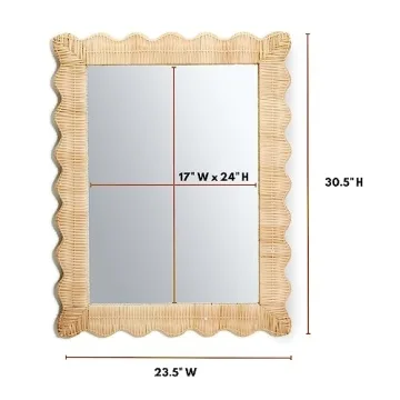 Two's Company 30.5" Handmade Hanging Rattan Wall Mirror - Natural Wicker Weave Boho Coastal Decor