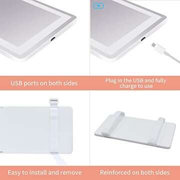 Car Visor Vanity Mirror, Car Makeup Mirror with Dimmer Touch Control 60 LED Lights, Travel Cosmetic Mirror 3 Light Mode Built-in Lithium Battery with Charge Cable