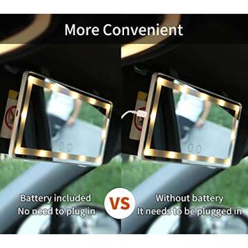 Car Visor Vanity Mirror, Car Makeup Mirror with Dimmer Touch Control 60 LED Lights, Travel Cosmetic Mirror 3 Light Mode Built-in Lithium Battery with Charge Cable