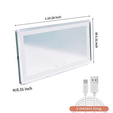 Car Visor Vanity Mirror, Car Makeup Mirror with Dimmer Touch Control 60 LED Lights, Travel Cosmetic Mirror 3 Light Mode Built-in Lithium Battery with Charge Cable