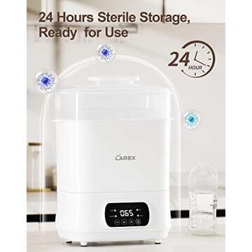 LAREX Baby Bottle Sterilizer and Dryer, 4-in-1 Electric Steam Bottle Sterilizer and Dryer Esterilizador de Biberones, Bottle Sanitizer for Baby Bottles, Pacifiers, Pump Accessories