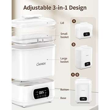 LAREX Baby Bottle Sterilizer and Dryer, 4-in-1 Electric Steam Bottle Sterilizer and Dryer Esterilizador de Biberones, Bottle Sanitizer for Baby Bottles, Pacifiers, Pump Accessories