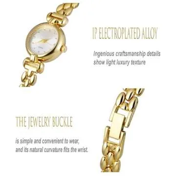 ADSBIAOYE Petite Womens Round Simple Wrist Watch Fashion Dress Diamond Female Watches for Ladies Analog Quartz Stainless Steel Waterproof Watch (1 Gold-White)