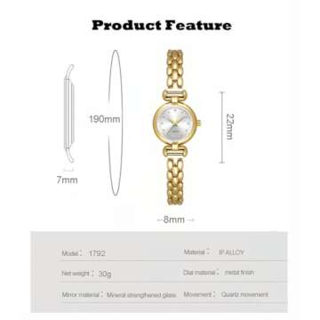 ADSBIAOYE Petite Womens Round Simple Wrist Watch Fashion Dress Diamond Female Watches for Ladies Analog Quartz Stainless Steel Waterproof Watch (1 Gold-White)