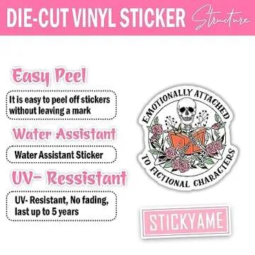 STICKYAME (3pcs) Emotionally Attached To Fictional Characters Sticker, Book Lover Sticker, Skeleton Stickers, Kindle Stickers, Reading Stickers, Bookish Stickers, Bookish Water Assistant Die-Cut Vinyl