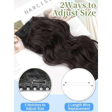 KooKaStyle Invisible Wire Hair Extensions with Transparent Wire Adjustable Size 4 Secure Clips Long ...