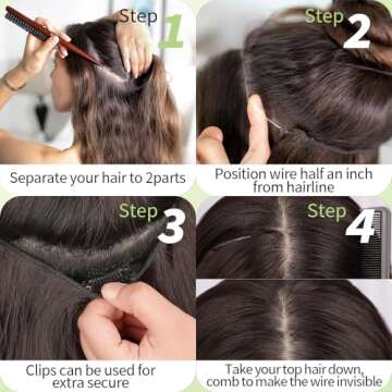 KooKaStyle Invisible Wire Hair Extensions with Transparent Wire Adjustable Size 4 Secure Clips Long Wavy Secret Hairpiece 20 Inch Dark Brown for Women