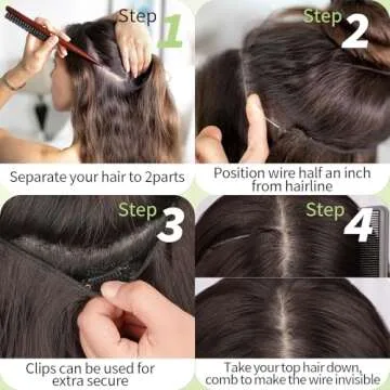 KooKaStyle Invisible Wire Hair Extensions with Transparent Wire Adjustable Size 4 Secure Clips Long Wavy Secret Hairpiece 20 Inch Dark Brown for Women