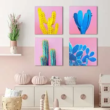Cactus Wall Art Colorful Succulent Wall Decor Desert Plant Canvas Pictures Pop Mexican Decor Bathroo...