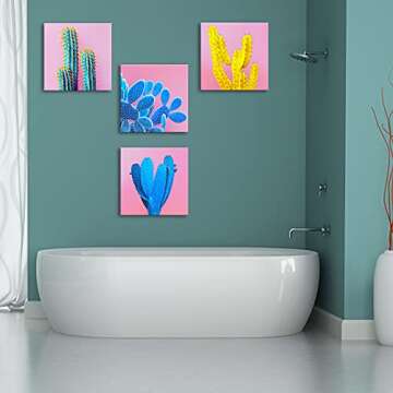 Vibrant Cactus Wall Art for Home Decor 12x12" Panels
