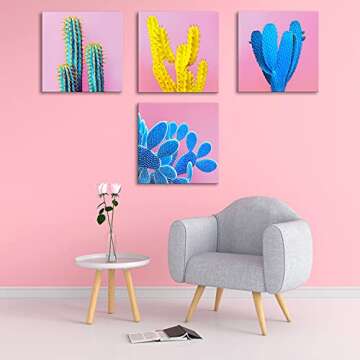 Vibrant Cactus Wall Art for Home Decor 12x12" Panels