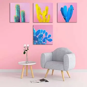 Vibrant Cactus Wall Art for Home Decor 12x12" Panels
