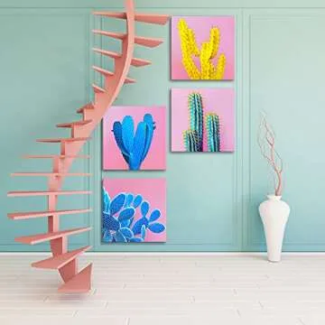 Vibrant Cactus Wall Art for Home Decor 12x12" Panels