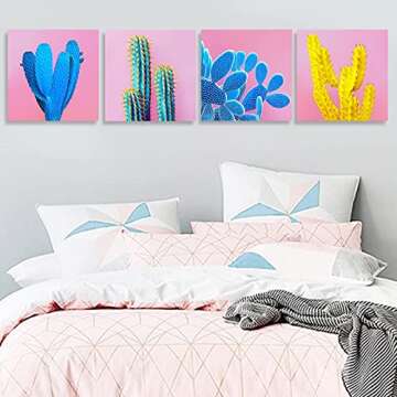 Vibrant Cactus Wall Art for Home Decor 12x12" Panels
