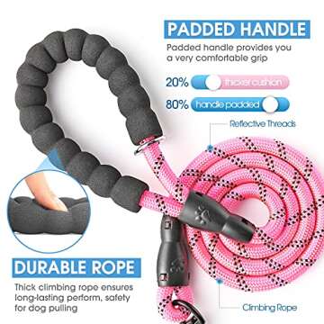 BAAPET 2/4/5/6 FT Dog Leash with Comfortable Padded Handle and Highly Reflective Threads for Small Medium and Large Dogs (6FT-1/2'', Pink)