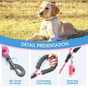 BAAPET 2/4/5/6 FT Dog Leash with Comfortable Padded Handle and Highly Reflective Threads for Small Medium and Large Dogs (6FT-1/2'', Pink)