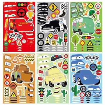 24 Sheets Make Your Own Stickers Make A Face Stickers for Kids Toddlers with Construction Police Car...
