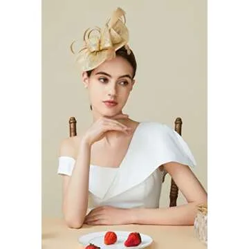 BABEYOND Women's Pillbox Fascinator Hat Kentucky Derby Hat Feather Fascinator Headband Tea Party Fascinator Hat for Cocktail Gold
