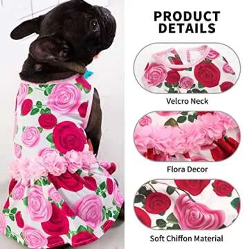 KYEESE Dogs Dresses Floral Rose with Flowers Decor Elegant Princess Doggie Dress for Small Dogs Spring Summer Puppy Dress Dog Clothes