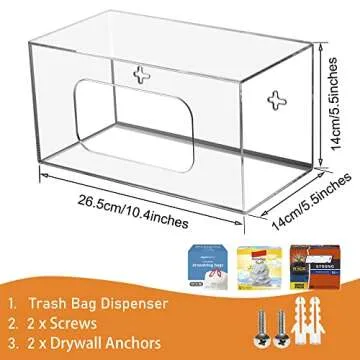 SEANADO Trash Bag Dispenser Roll Holder, Wall Mount Acrylic Kitchen Organizer Storage Box Holder for Garbage Bag Grocery Bag Plastic Shopping Bag Roll Container (10.4 x 5.5 x 5.5 inches)