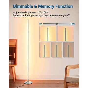 DEWENWILS Minimalist LED Corner Floor Lamp, Set of 2 Slim Dimmable Mood Light, 57.5" Standing Tall Lamp for Living Room, Bedroom, Office, 3000K Warm White Light (Silver)