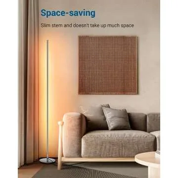 DEWENWILS Minimalist LED Corner Floor Lamp, Set of 2 Slim Dimmable Mood Light, 57.5" Standing Tall Lamp for Living Room, Bedroom, Office, 3000K Warm White Light (Silver)