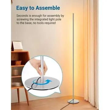 DEWENWILS Minimalist LED Corner Floor Lamp, Set of 2 Slim Dimmable Mood Light, 57.5" Standing Tall Lamp for Living Room, Bedroom, Office, 3000K Warm White Light (Silver)