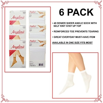 Angelina Nylon Ankle Hosiery 40D Sheer (6-Pairs), 320_WHT