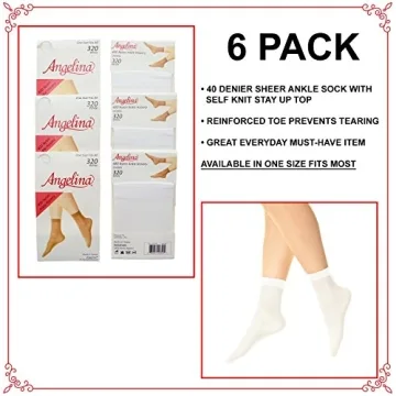 Angelina Nylon Ankle Hosiery 40D Sheer (6-Pairs), 320_WHT