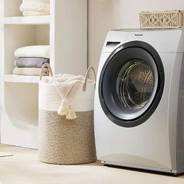 YOUDENOVA Cotton Rope Laundry Hamper Basket, 58L Tall Woven Collapsible Baskets for Blanket Organizing Clothes Hamper for Laundry Room Storage