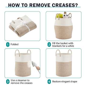 YOUDENOVA Cotton Rope Laundry Hamper Basket, 58L Tall Woven Collapsible Baskets for Blanket Organizing Clothes Hamper for Laundry Room Storage