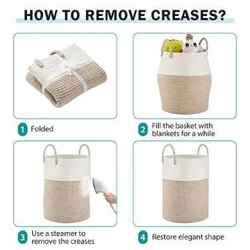 YOUDENOVA Cotton Rope Laundry Hamper Basket, 58L Tall Woven Collapsible Baskets for Blanket Organizing Clothes Hamper for Laundry Room Storage