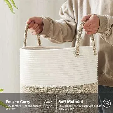 YOUDENOVA Cotton Rope Laundry Hamper Basket, 58L Tall Woven Collapsible Baskets for Blanket Organizing Clothes Hamper for Laundry Room Storage