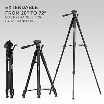 "Polaroid 72"" Premium Tripod | Durable, Compact & Lightweight | 3-Section Flip-Lock | Multi-Function Pan Head | Additional Quick Release Plate | Includes Carrying Case", black (PLTRI72)
