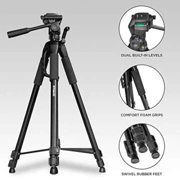 "Polaroid 72"" Premium Tripod | Durable, Compact & Lightweight | 3-Section Flip-Lock | Multi-Function Pan Head | Additional Quick Release Plate | Includes Carrying Case", black (PLTRI72)