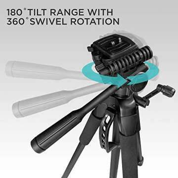 "Polaroid 72"" Premium Tripod | Durable, Compact & Lightweight | 3-Section Flip-Lock | Multi-Function Pan Head | Additional Quick Release Plate | Includes Carrying Case", black (PLTRI72)